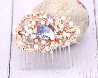 Silver Rhinestone Bridal Hair Comb, Sapphire Crystal Wedding Accessory Pearl Bridal headpiece Wedding hair clip Bridal hair jewelry Gold