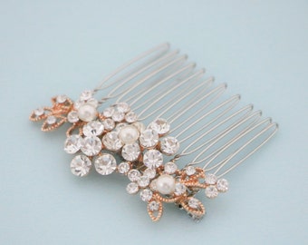 Bridal Hair Piece for Bun Rose Gold Hair Wedding comb Seed Pearl Hair Comb Silver Wedding hair comb Crystal Bridal comb Small Bridal hairpin