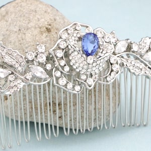 Silver Wedding comb Blue hair jewelry Wedding hair accessories for bun Wedding hair comb Rhinestone Bridal hair comb Navy blue Bridal comb