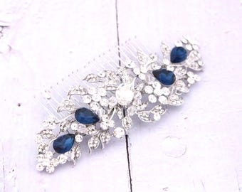 Navy blue Crystal Bridal Hair Comb: Silver Wedding Hair Accessory Gold Bridal hair clip Pearl Wedding hair comb Rhinestone Bridal headpiece