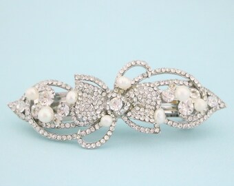 Silver Wedding barrette headpiece Vintage style Bridal hair clip barrette hair jewelry Wedding hair comb Bridal hair piece Rhinestone clip