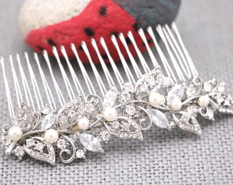 Crystal Pearl Bridal Hair Comb Silver Tone Wedding Accessory Rhinestone Piece Wedding barrette hair clip Gold veil comb Rose gold hair clip