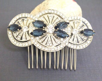 Blue Hair Accessories Navy blue Wedding hair comb Rose gold Sapphire hair comb updo Wedding hair clip Gold veil comb Wedding hair bling Boho