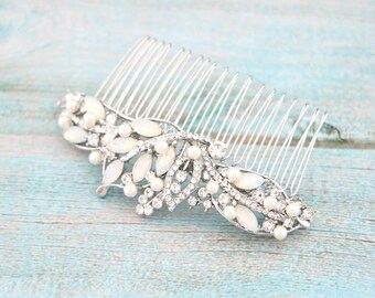 Silver Wedding hair comb Pearl side comb Bridal hair clip Wedding hair accessories Navy blue hair comb Gold veil comb White opla hair comb