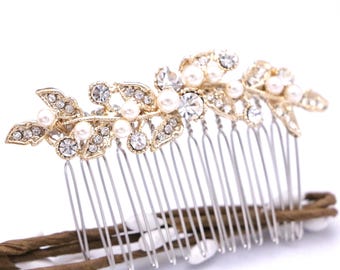 Gold Wedding Hair Comb Pearl Wedding headpiece Crystal Bridal hair clip Rhinestone Wedding hair accessories Bridal hair comb Rose gold comb
