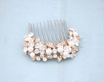Wedding Rose Gold Hair Comb Wedding Hair Accessories for Bun Silver Wedding hair comb updo Wedding hair jewelry Bridal hair comb Pearl comb