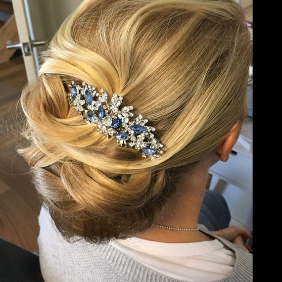 Bohemian Bridal headpiece Crystal hair barrette Bridesmaid hair comb Bridal hair comb blue Boho Wedding hair comb Rhinestone hair barrette