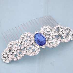 Wedding Hair Accessories for Bun Silver Wedding hair comb Sapphire Crystal comb Wedding hair jewelry Bridal hair comb Navy blue hair comb