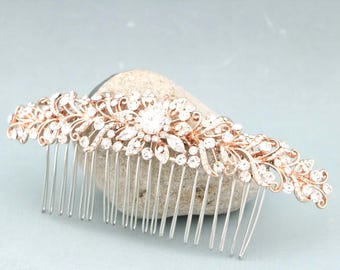 Bridal hair accessories hair comb Rose gold Wedding hair comb hair piece Gold veil comb Large Wedding hair clip Large Bridal hair clip Comb