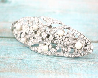 Pearl Rhinestone Bridal Hair Comb: Silver Wedding Hairpiece Bridal hair accessories Wedding hair clip Crystla hair piece Wedding hair comb
