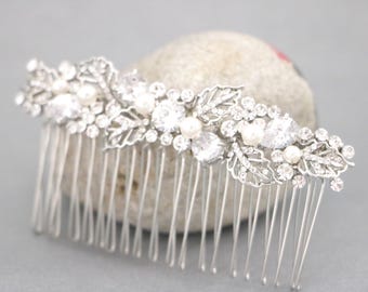 Pearl Gold Hair Comb Wedding Hair Accessories for Bun Rose Gold Bridal Headpieces Crystal vine comb  Gold Wedding comb Wedding hair jewelry