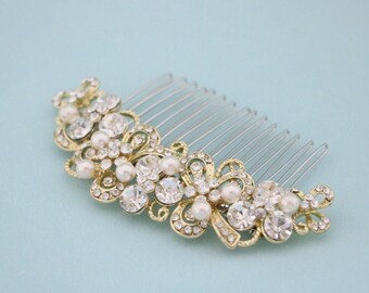 Bridal hair bling Gold veil comb Wedding hair piece Pearl drop Wedding earrings Wedding hair accessories for bun Bridal earrings Pearl comb
