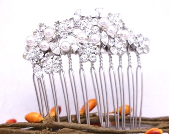 Rose Gold Pearl Crystal Bridal Hair Comb, Wedding Rhinestone Accessory Silver Wedding hair clip Bridal hair piece Wedding hair comb Bridal