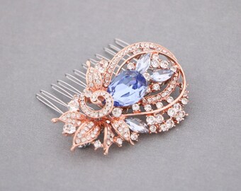Wedding Hair Accessories for Bun Blue Crystal Bridal Comb bridal side headpiece Navy blue Wedding hair comb Blue hair jewelry Sapphire comb