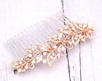 Bridal hair comb Rose gold Crystal hair comb Gold Veil clip Wedding hair jewelry Bridal hair clip Wedding hair comb Side bridal comb Wedding