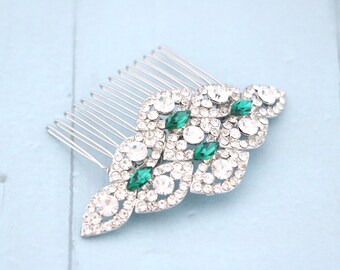 Blue hair jewelry Navy blue Wedding comb Bridal hair accessories for bun Green Rhinestone Wedding hair comb Bridal headpiece Side hair comb