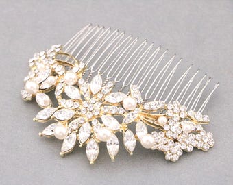 Small or Large Wedding hair comb Pearl side comb Wedding hair piece Bridal hair clip Wedding hair jewelry Bridal hair accessories Rose gold
