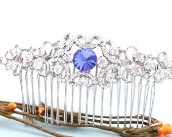 Bridal Hair Comb: Silver Rhinestone & Sapphire Crystal Wedding Accessory Bridal hair clip Navy blue Wedding hair comb Navy blue Wedding comb