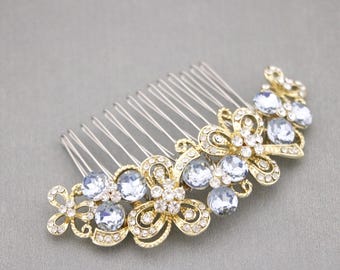 blue bridal comb gold bridal hair piece Navy blue Wedding hair comb Bridal hair jewelry Wedding hair accessories for bun Rose gold hair comb