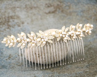 Wedding hair comb Side Wedding headpiece Small or Large Gold veil comb Bridal hair accessories for bun Rose gold Bridal hair comb Pearl comb