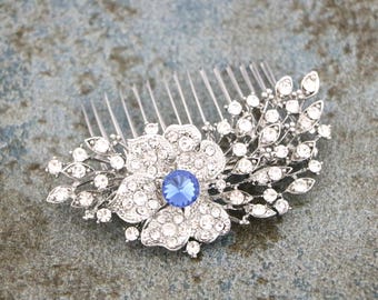 Crystal Bridal Hair Comb: Emerald Sapphire Blue Wedding Headpiece Rose gold Wedding hair clip Navy blue Wedding hair comb Silver hair comb