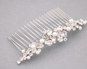 Pearl Wedding comb Pearl drop Bridal earrings Rose gold Crystal hair piece Wedding earrings Rhinestone hair piece Wedding hair clip earrings