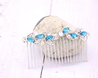 Blue hair jewelry Side Bridal headpiece Wedding hair accessories for bun Bridal hair comb Rhinestone Wedding comb Navy blue hair comb Bho
