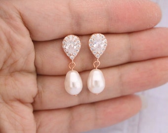 bridal jewelry earrings gold wedding earrings for mother of bride boho gold wedding earrings Pearl drip earrings Bridesmaid earrings Bridal