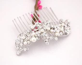 Pearl Wedding comb Siler Wedding hair clip Bridal hair accessory comb