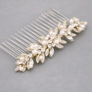 Gold Bridal hair comb with pearl drop Wedding earrings Blue hair jewelry earrings Wedding hair comb Vintage style Wedding comb Earrings Boho image 7