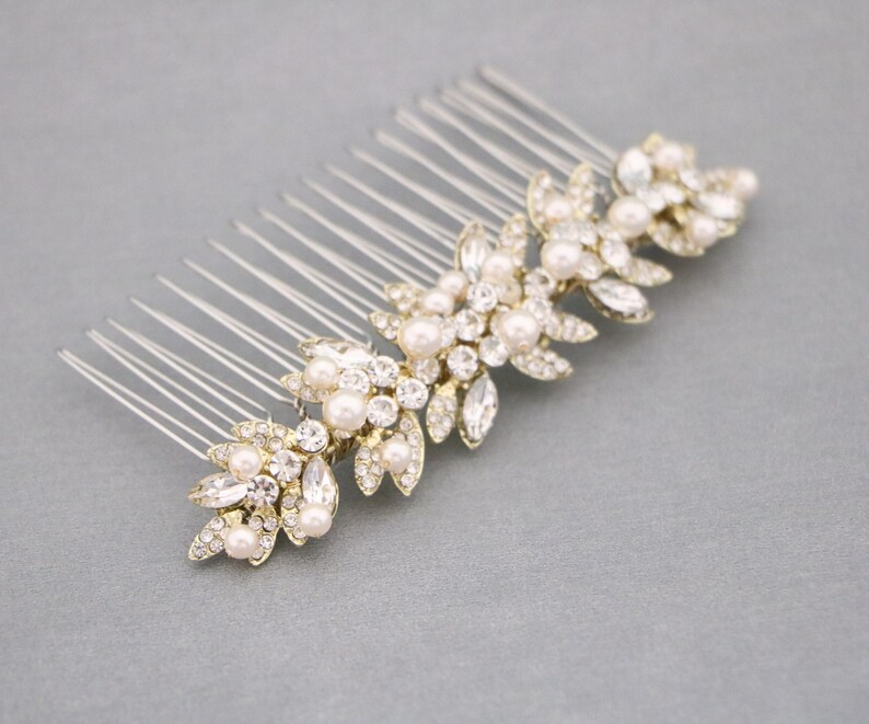 Gold Bridal hair comb with pearl drop Wedding earrings Blue hair jewelry earrings Wedding hair comb Vintage style Wedding comb Earrings Boho image 7