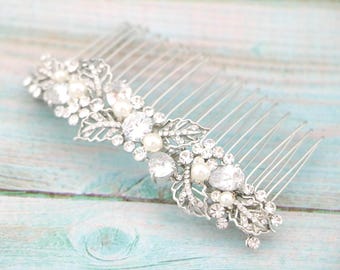 Pearl Wedding Hair Comb: Rhinestone Bridal Hairpiece, Silver or Gold Bridal hair clip Rose gold Wedding hair clip Bridal hair comb Wedding