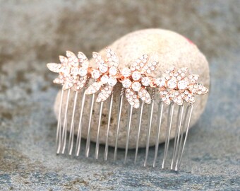Gold Rhinestone Leaf Wedding Hair Comb Rose gold Bridal hair clip Wedding hair accessories Silver Bridal hair comb Crystal headpiece Wedding