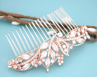Rose Gold Wedding Hair Accessory Side hair comb Gold veil comb Rhinestone hair comb Crystal hair piece Wedding hair clip Bridal hair piece