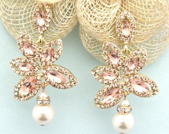 Silver Bridal Earrings: Crystal Rhinestone Pearl Drop Wedding Jewelry Rose gold Bridal jewelry earrings Wedding earrings Pearl drop Earrings