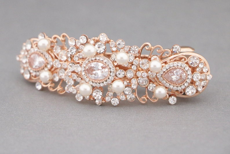 rose gold rhinestone hair comb side bridal headpiece Wedding veil clip Bridal hair comb Pearl Wedding hair comb Bridal hair barrette Crystal