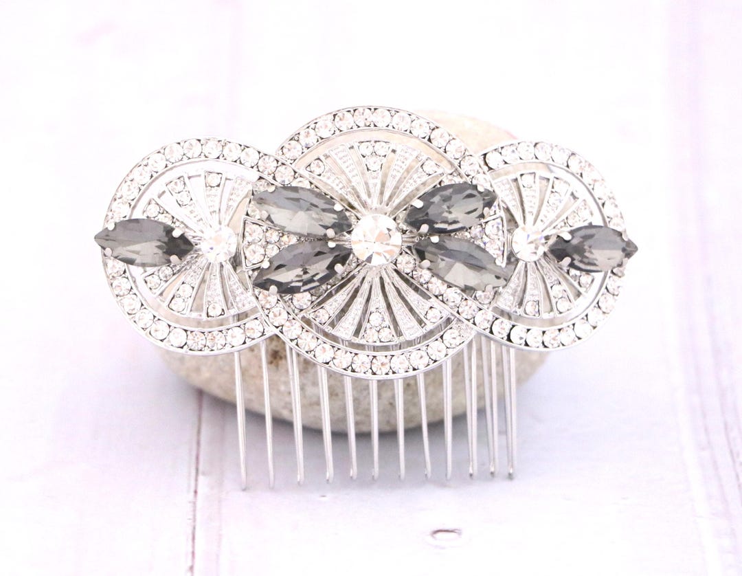 Jet Crystal Hair Comb Silver Bridal Hair Clip Navy Blue Bridal Hair ...