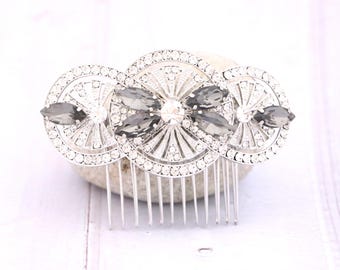 Jet Crystal hair comb Silver Bridal hair clip Navy blue Bridal hair comb Greige Rhinestone hair comb Gold veil comb Rose gold blue hair comb