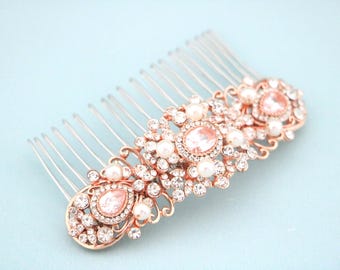 Gold veil comb Rose gold Wedding barrette headpiece Wedding hair comb Perarl hair clip Bridal hair jewelry Bridal hair clip Silver hair clip