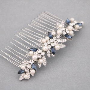 Navy blue Wedding hair comb Side Wedding headpiece Blue hair jewelry Bridal hair comb Wedding hair accessories Pearl side comb Bridal comb image 6