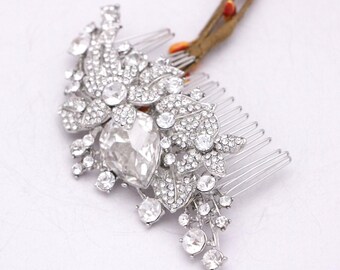 Silver Rhinestone Wedding Hair Comb - Bridal Hair Accessory Bridal hair clip Wedding headpiece Wedding hair piece Bridal hair comb Side comb