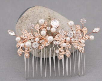 Bridal hair accessories for bun Side bridal headpiece Rose gold Wedding hair comb Gold veil comb Wedding hair jewelry Bridal headpiece Pearl