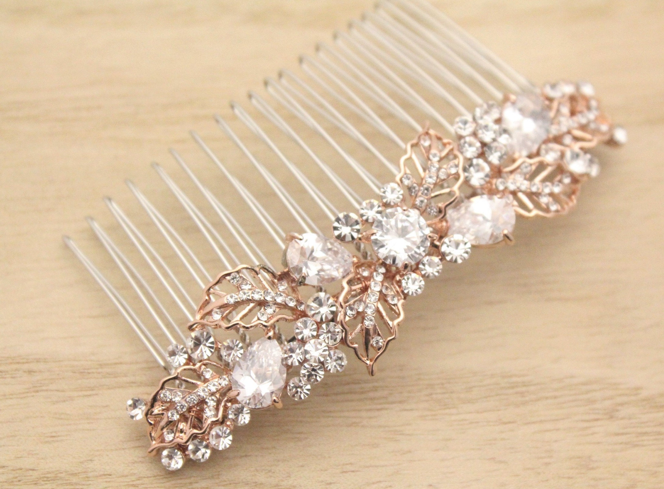 Rose Gold Hair Accessories Crystal Hair Comb Rhinestone Hair Clip