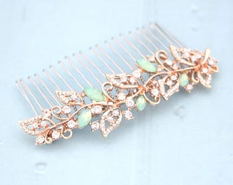 Blue hair accessories Rose gold Wedding hair comb Pacific opal Crystal Wedding hair clip Silver Bridal comb Navy blue Wedding headpiece Boho