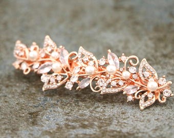 Bridal Pearl & Crystal Hair Comb Rose gold Wedding hair accessories Bridal hair clip Wedding barrette Gold hair clip Bridal hair comb Pearl