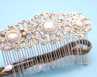 Gold Wedding Hair Comb: Rhinestone Wedding headpiece Rose gold Wedding hair clip Bridal hair accessories Bridal hair clip Gold hair comb
