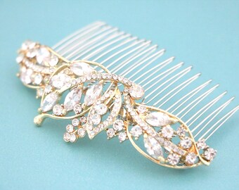 Rhinestone Bridal Hair Comb - Gold Wedding Hairpiece Crystal Bridal hair clip Wedding hair accessories Bridal hair clip Wedding barrette