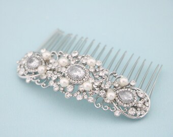 Crystal and Pearl Bridal Comb Hairpiece Gold Hair Piece Wedding Gold veil comb Rose gold Wedding hair comb Rhinestone Bridal hair comb Side