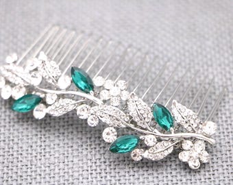 Emerald Crystal Rhinestone Hair Comb Wedding hair piece Wedding hair accessories Blue hair clip Navy blue hair comb Wedding hair clip Bridal