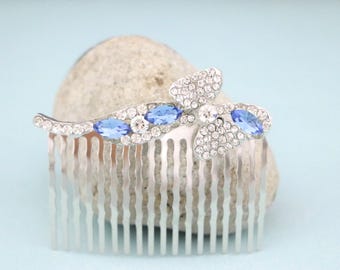 Sapphire Crystal hair comb Silver Wedding hair accessories for bun Wedding hair comb Blue hair jewelry Navy blue Wedding comb Bridal comb